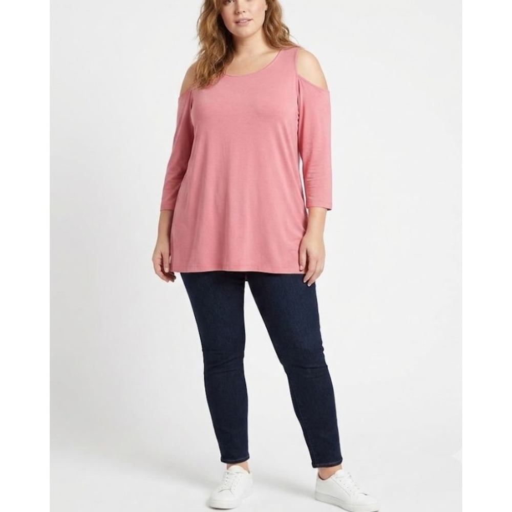New NYDJ size XL Pink Cold Shoulder Stretch Knit 3/4 Sleeve Blouse Comfy Elegant